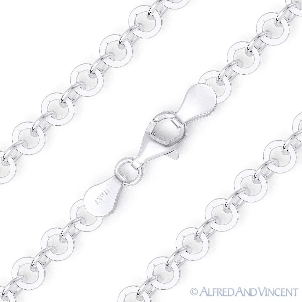 5mm Round Drop Flat-Disc Link Chain Necklace In .925 Italy Sterling Silver - 20"